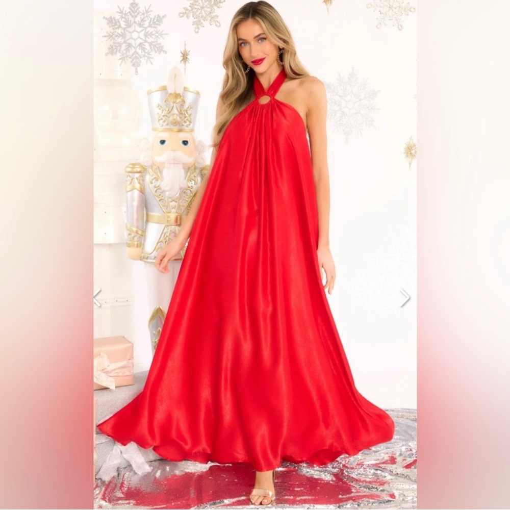 Red halter maxi dress medium new with tags